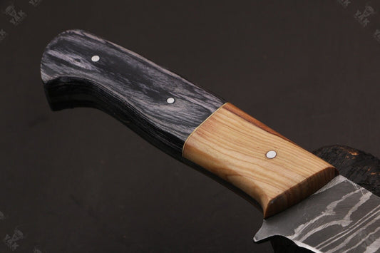 16" Custom Handmade Fire Damascus Steel Brisket Knife – Chef & Kitchen Knife with Camel Bone and Wood Handle