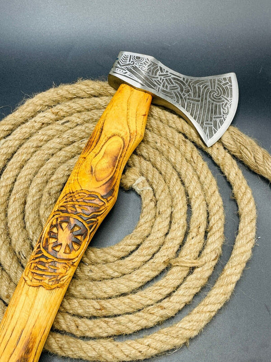 Hand Forged Carbon Steel Viking Tomahawk Axe 23 Inch Wooden Handle