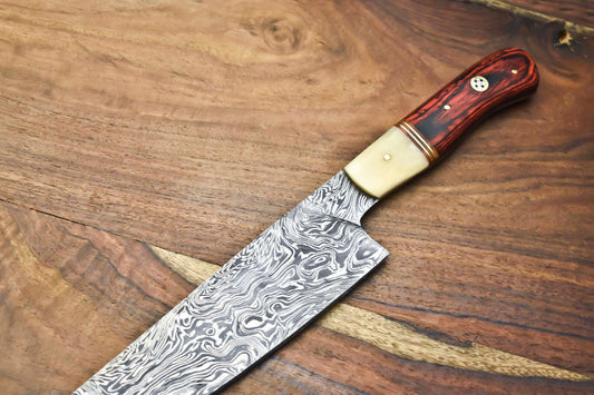 Custom Handmade Damascus Steel Chef Knife – Full Tang Sport Design, Razor Sharp