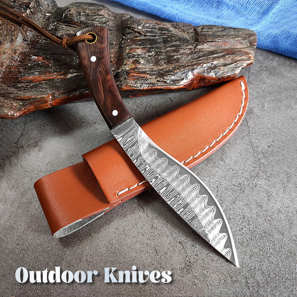 Forged Mongolian Style Damascus Steel Cleaver Knife – 5Cr15 Full Tang Chef Knife with Color Wood Handle