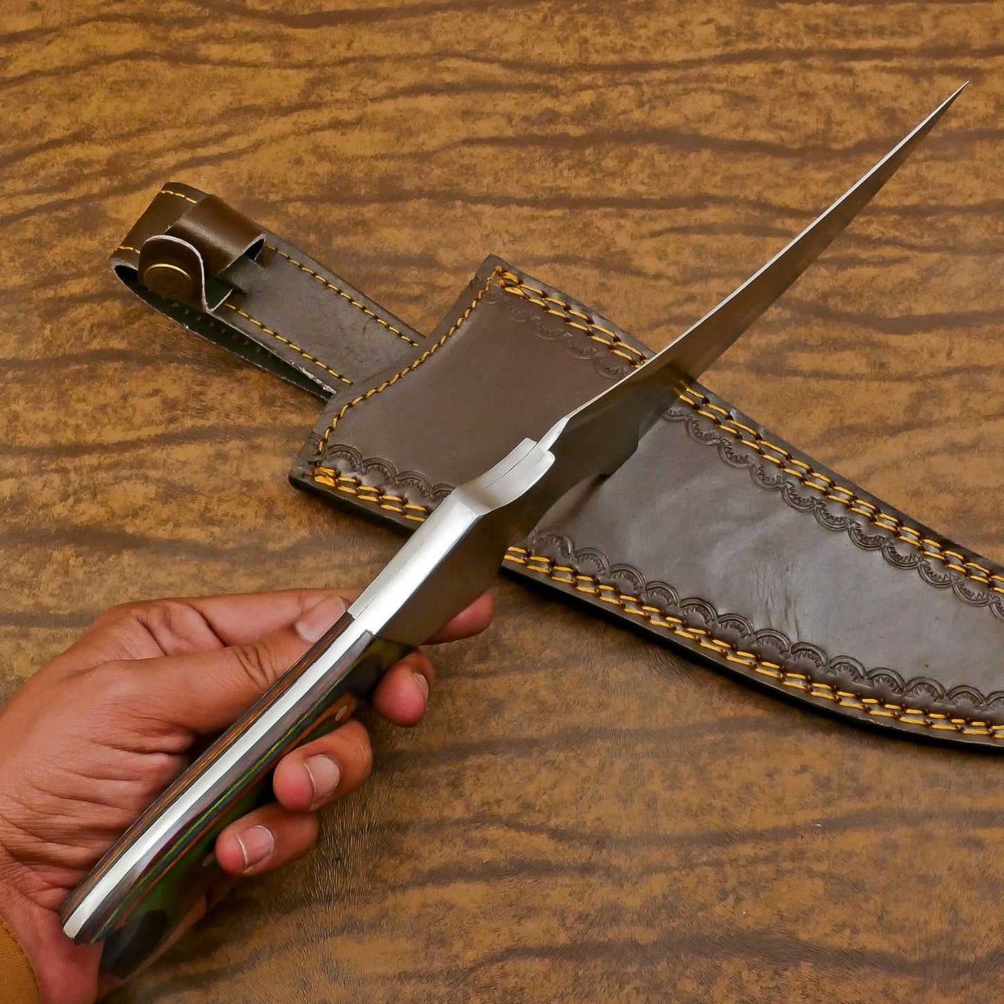 Supreme 10-Inch D2 Steel Full Tang Bowie Hunting Knife with Pakka Wood Handle