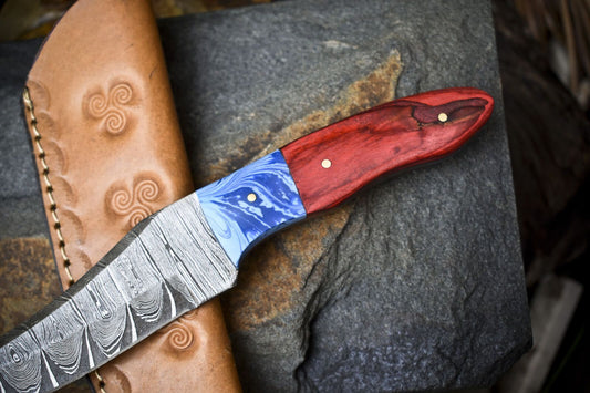 Twist Damascus Skinner Knife Hard Wood Micarta Bolster Hunting Tool