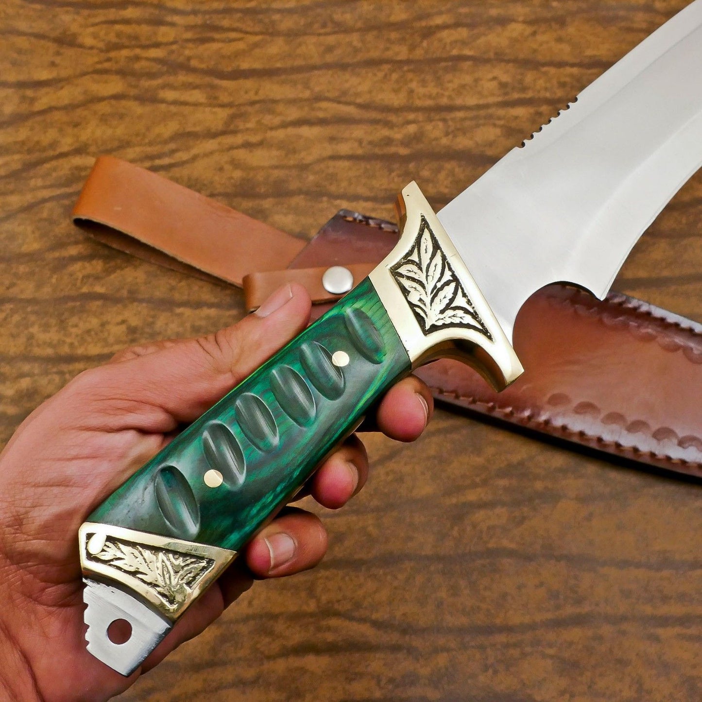 Artisan 12-Inch D2 Steel Full Tang Bowie Hunting Knife with Pakka Wood Handle