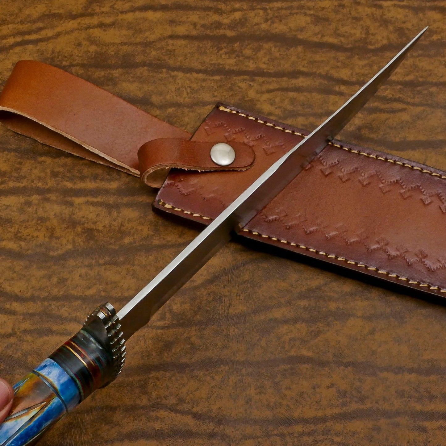 Handmade 12-Inch D2 Steel Clip Point Bowie Hunting Knife with Bone & Wood Handle