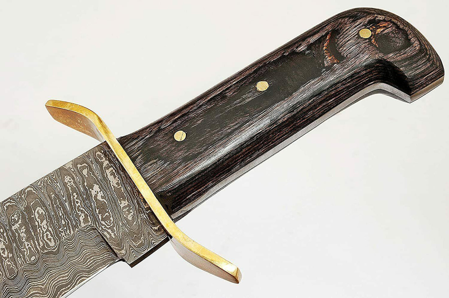 15" Handmade Damascus Steel Bowie Knife with Diamond Wood Handle & Brass Guard