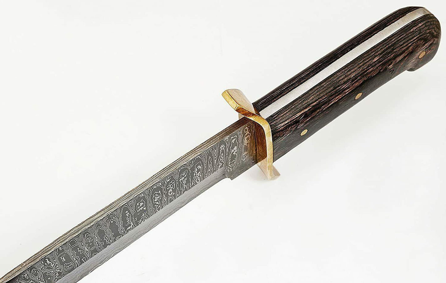 15" Handmade Damascus Steel Bowie Knife with Diamond Wood Handle & Brass Guard