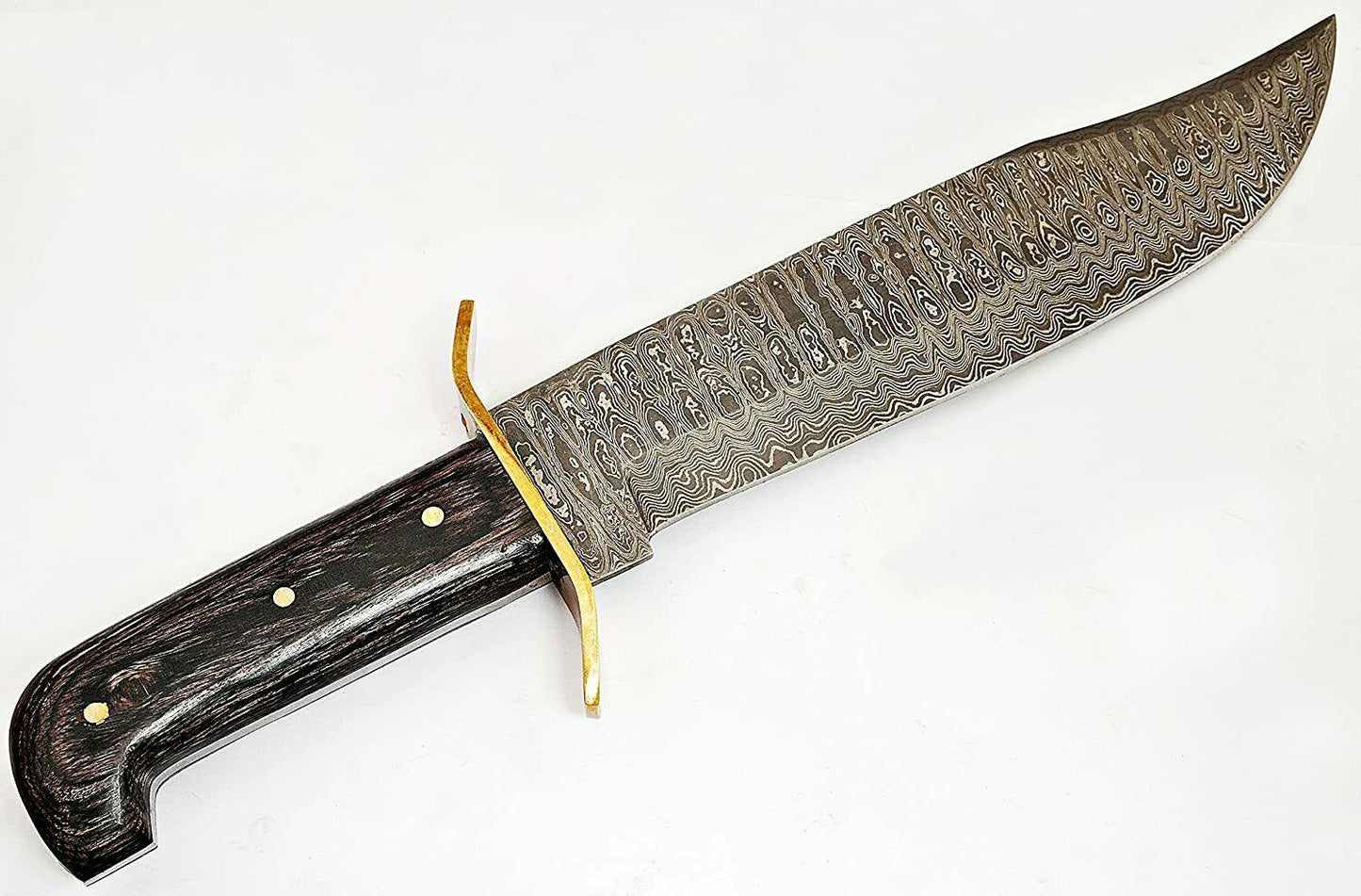 15" Handmade Damascus Steel Bowie Knife with Diamond Wood Handle & Brass Guard
