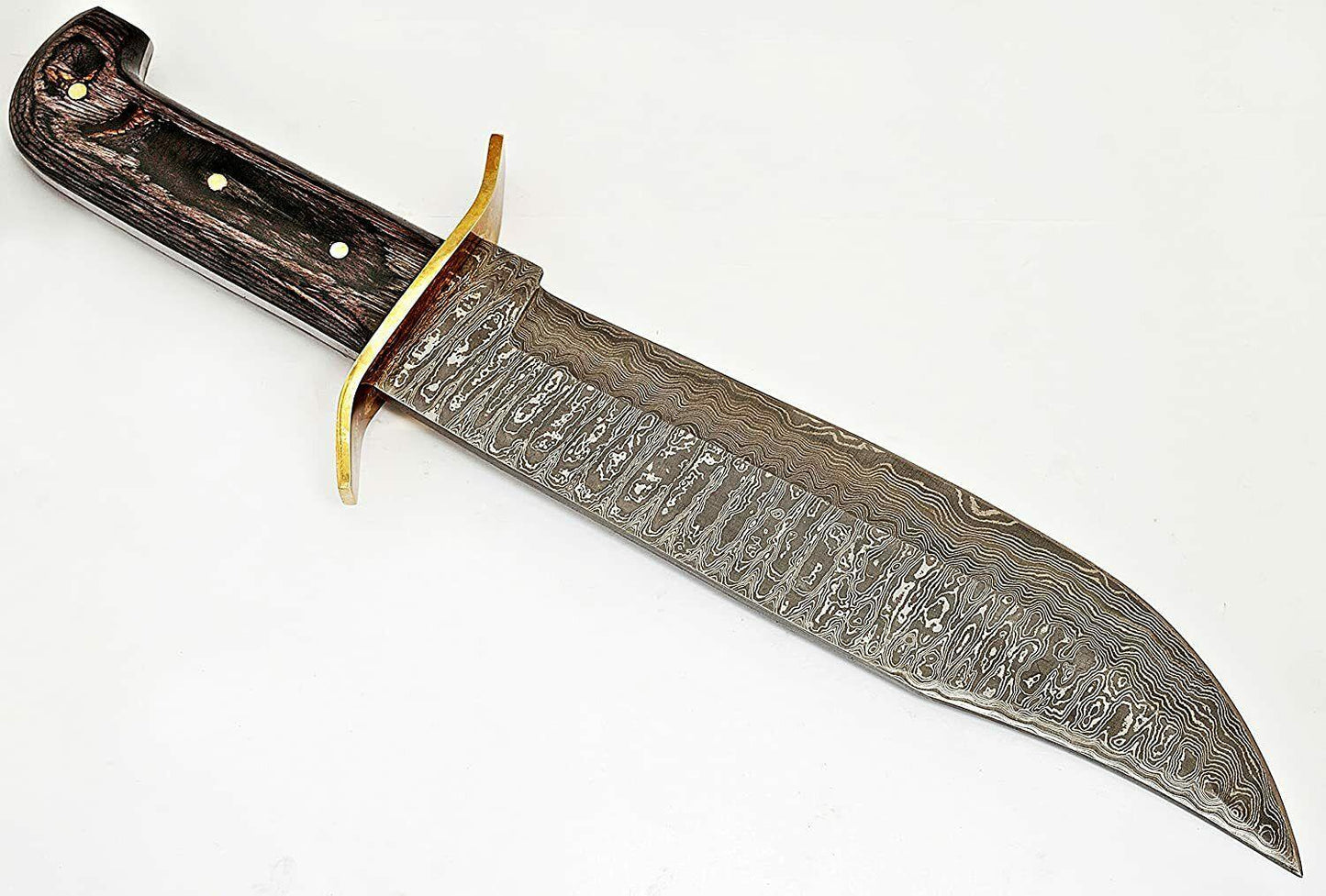 15" Handmade Damascus Steel Bowie Knife with Diamond Wood Handle & Brass Guard