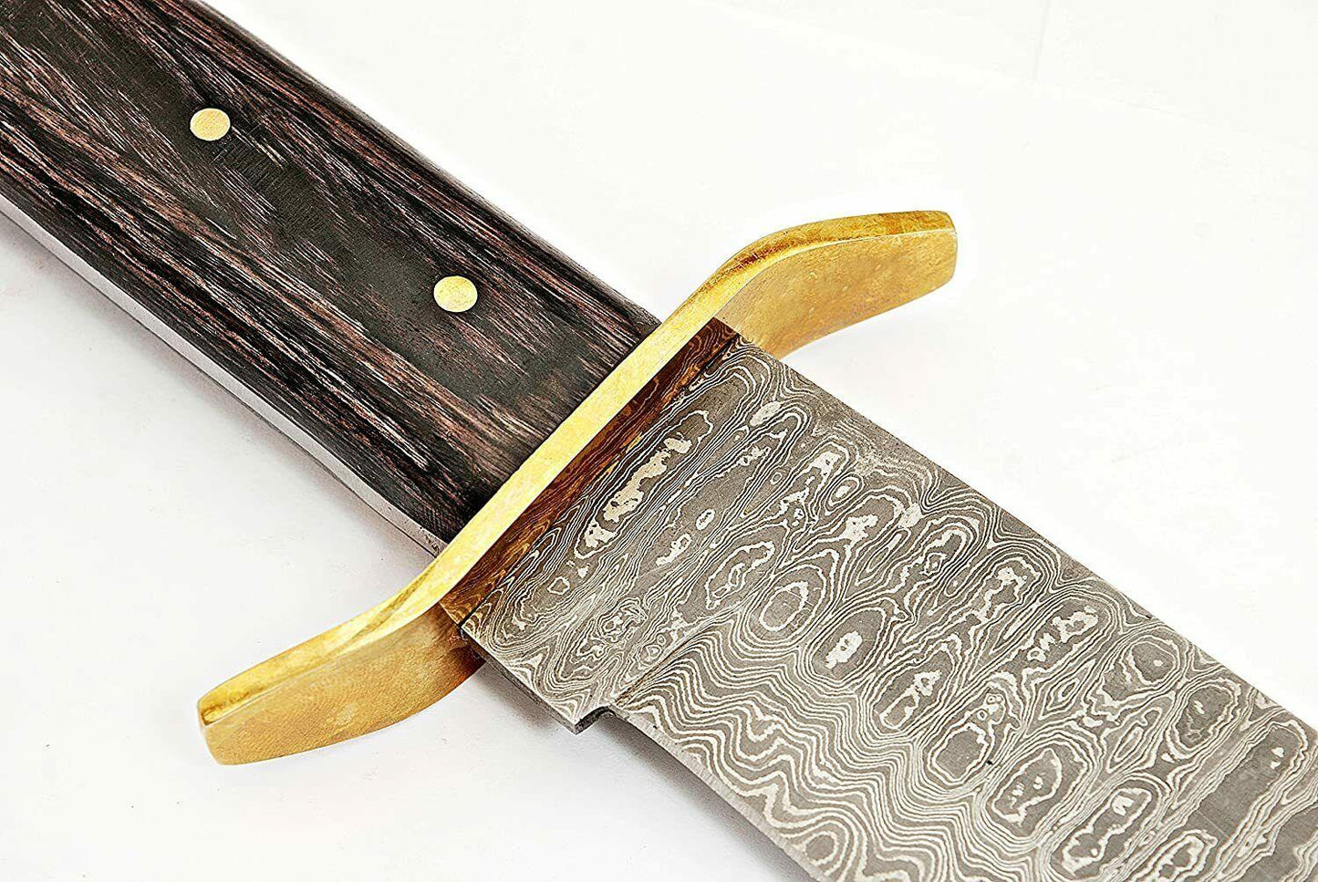 15" Handmade Damascus Steel Bowie Knife with Diamond Wood Handle & Brass Guard