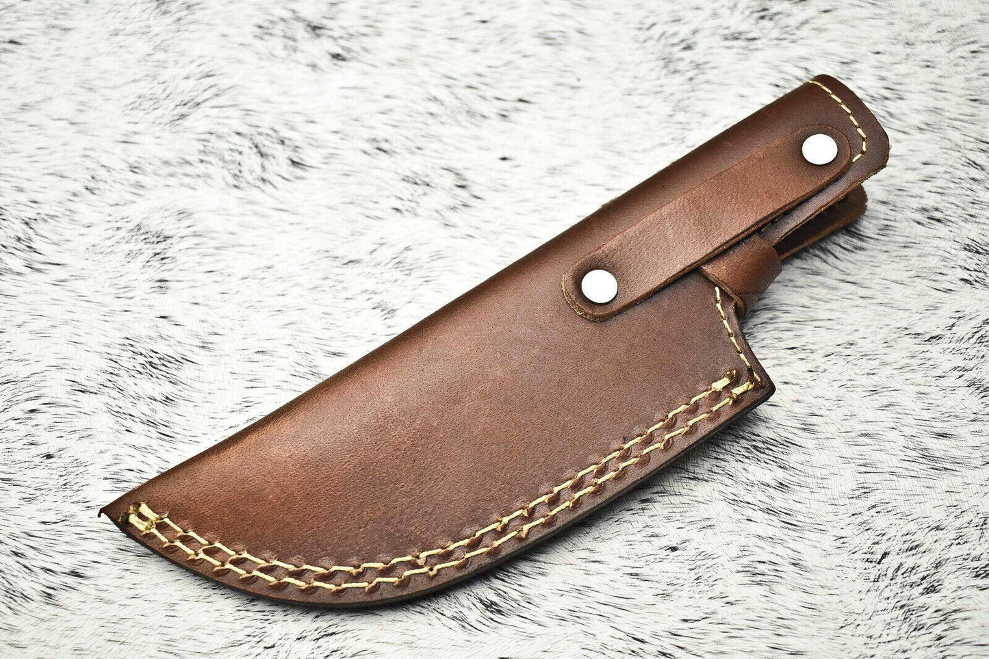 10" Handmade Damascus Steel Tracker Knife – Full Tang Blade with Camel Bone Handle & Leather Sheath