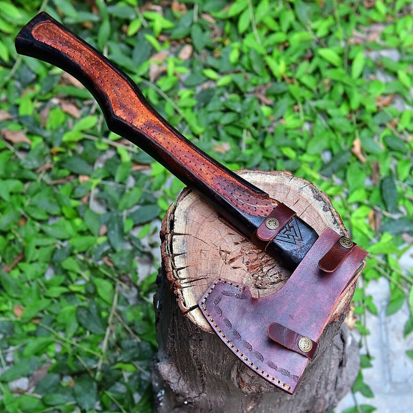 Handmade Carbon Steel Viking Axe – Integral Throwing Tomahawk with Cocobolo Wood Handle and Leather Sheath