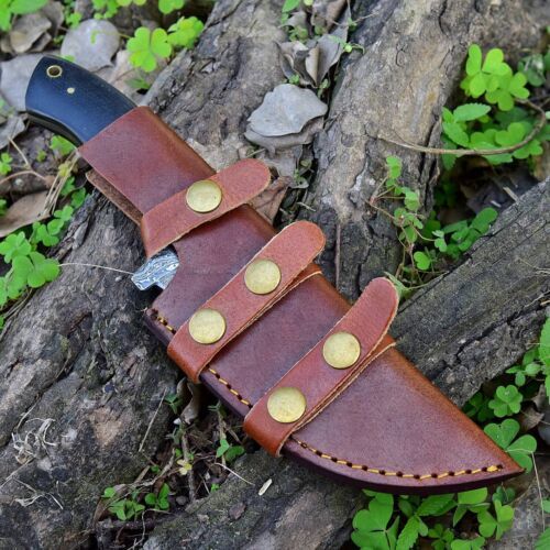 10" Handmade Damascus Steel Tracker Knife | Hard Wood Handle & Leather Sheath