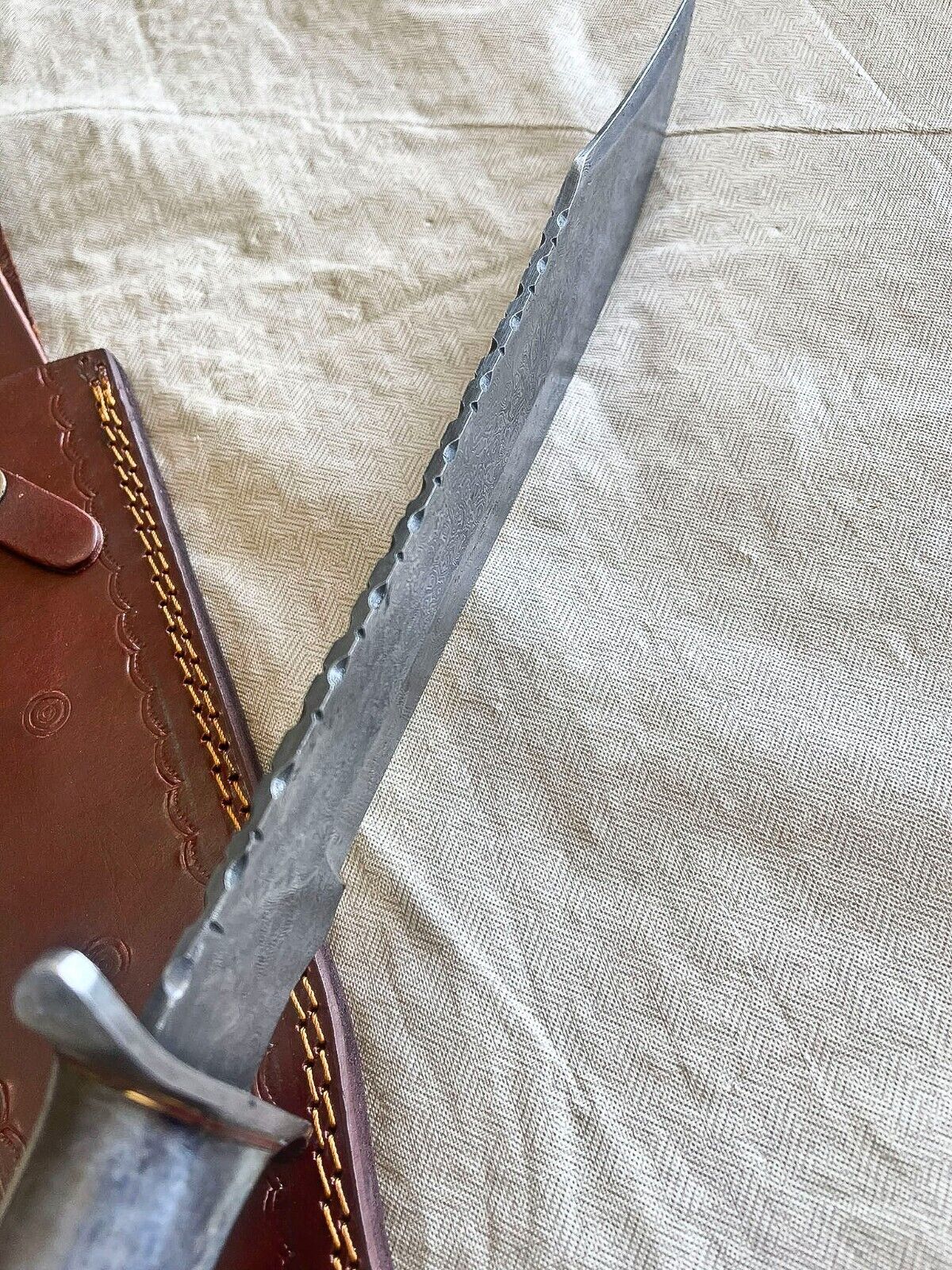 Heritage Forge 18 Inch Handmade Damascus Bowie Knife with Bone Handle for Hunting and Survival