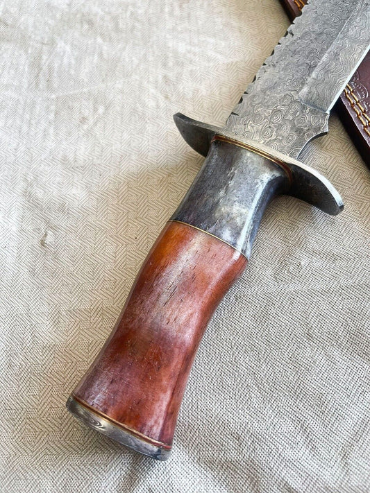 Heritage Forge 18 Inch Handmade Damascus Bowie Knife with Bone Handle for Hunting and Survival