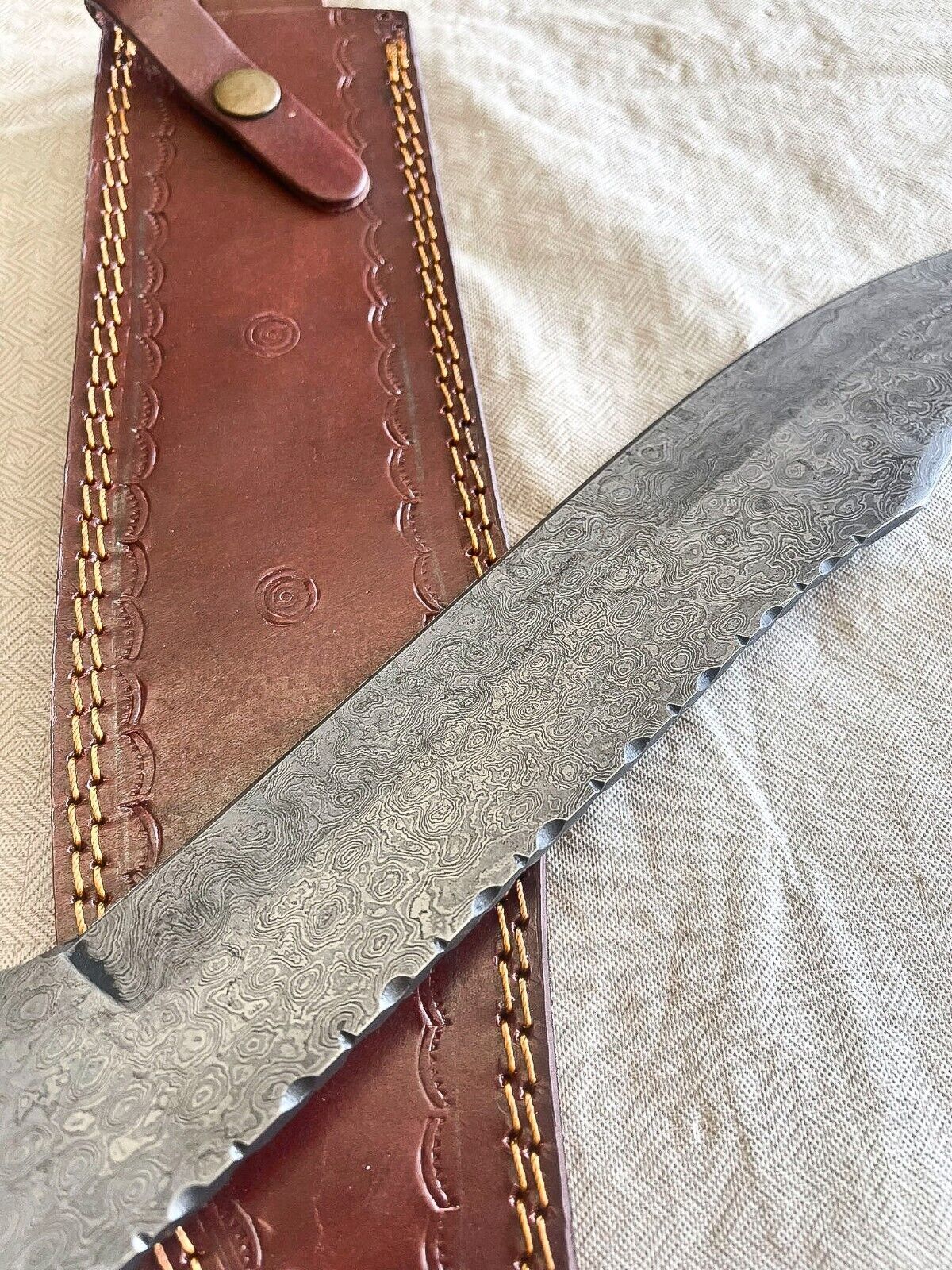 Heritage Forge 18 Inch Handmade Damascus Bowie Knife with Bone Handle for Hunting and Survival