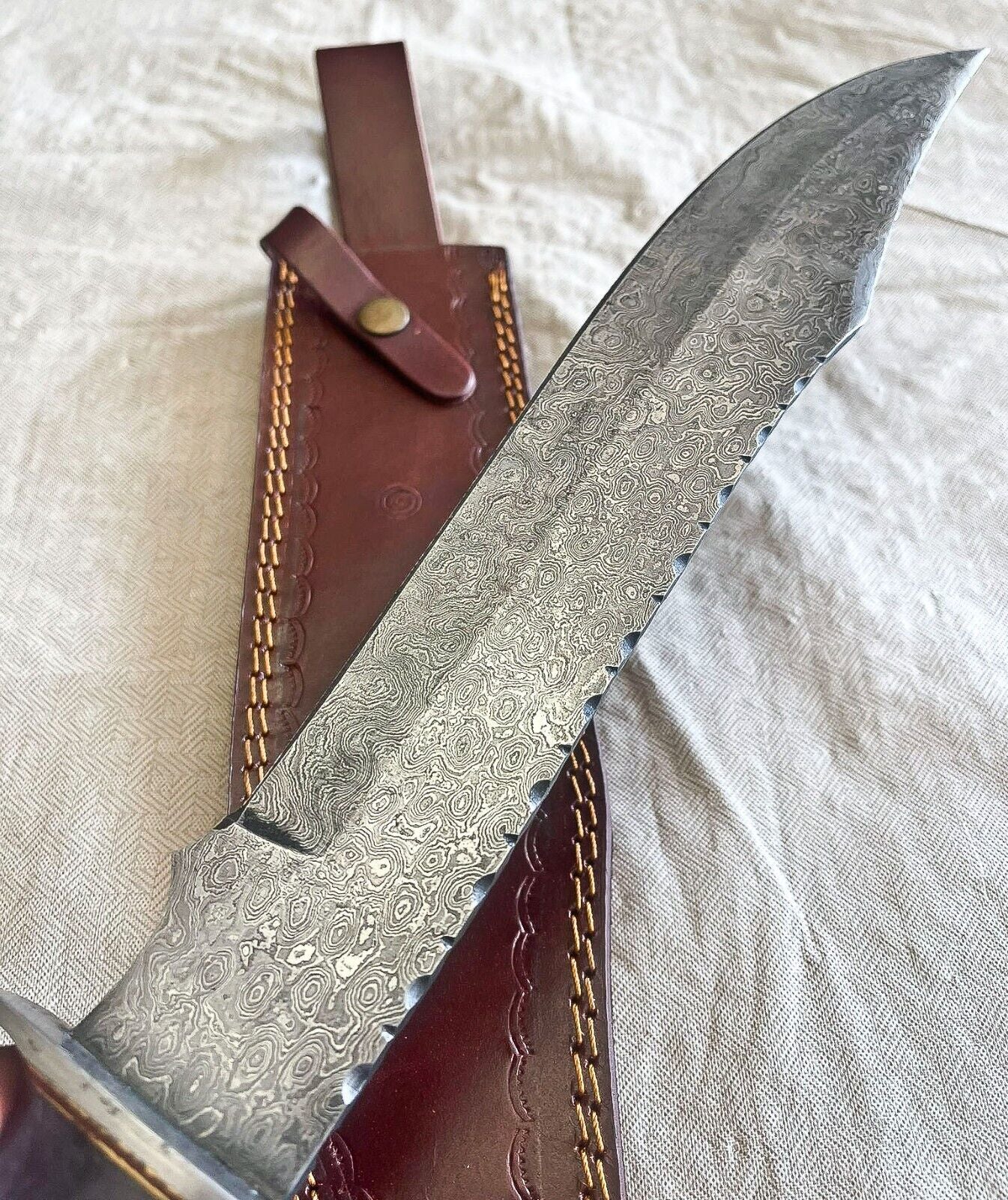 Heritage Forge 18 Inch Handmade Damascus Bowie Knife with Bone Handle for Hunting and Survival