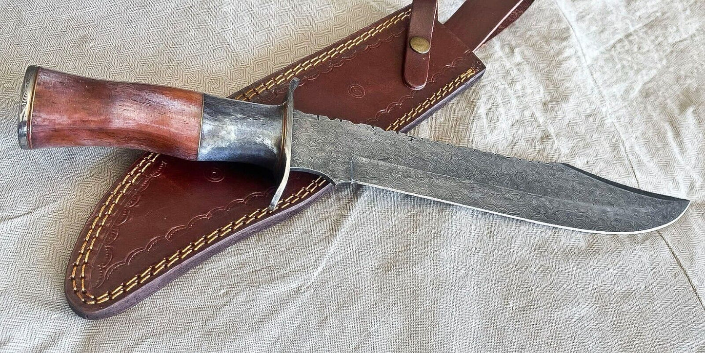 Heritage Forge 18 Inch Handmade Damascus Bowie Knife with Bone Handle for Hunting and Survival