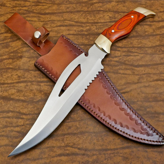 Handmade 12-Inch D2 Steel Full Tang Bowie Hunting Knife with Premium Pakka Wood Handle