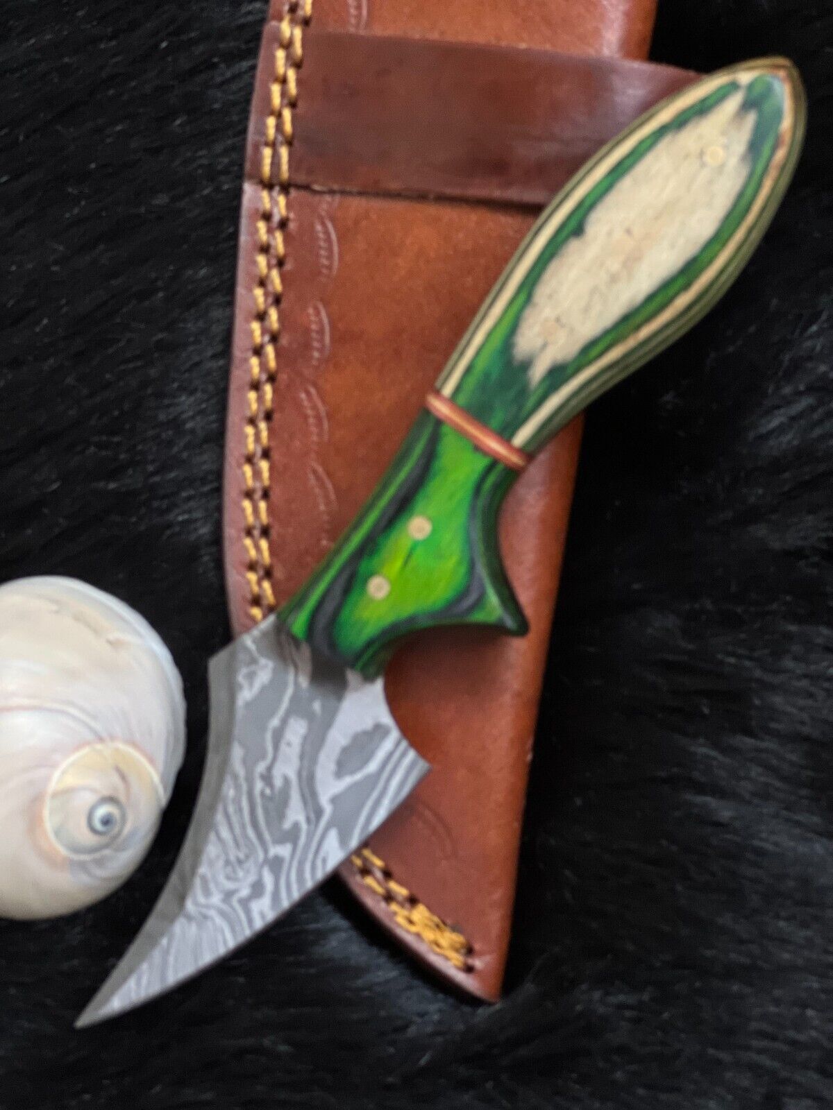 7" Custom Twist Damascus Steel Mini Bowie Knife – Camel Bone & Wood Handle