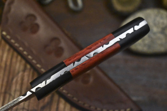 Twist Damascus Skinner Knife Hardwood Handle Micarta Bolster Hunting Blade