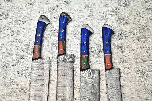 Custom Lot Of 4 Handmade Hammered Damascus Steel Blade