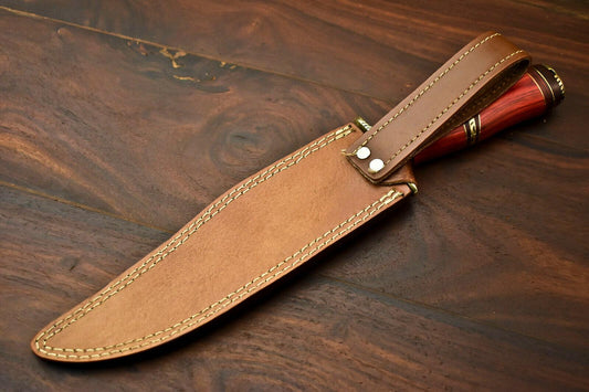 14" Handmade Damascus Steel Bowie Knife | Hardwood Handle