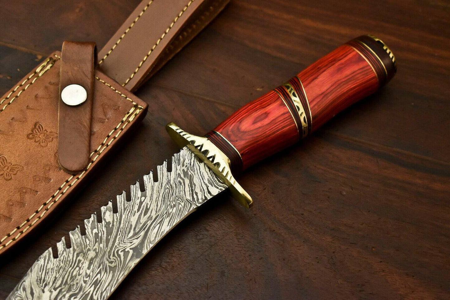 14" Handmade Damascus Steel Bowie Knife | Hardwood Handle