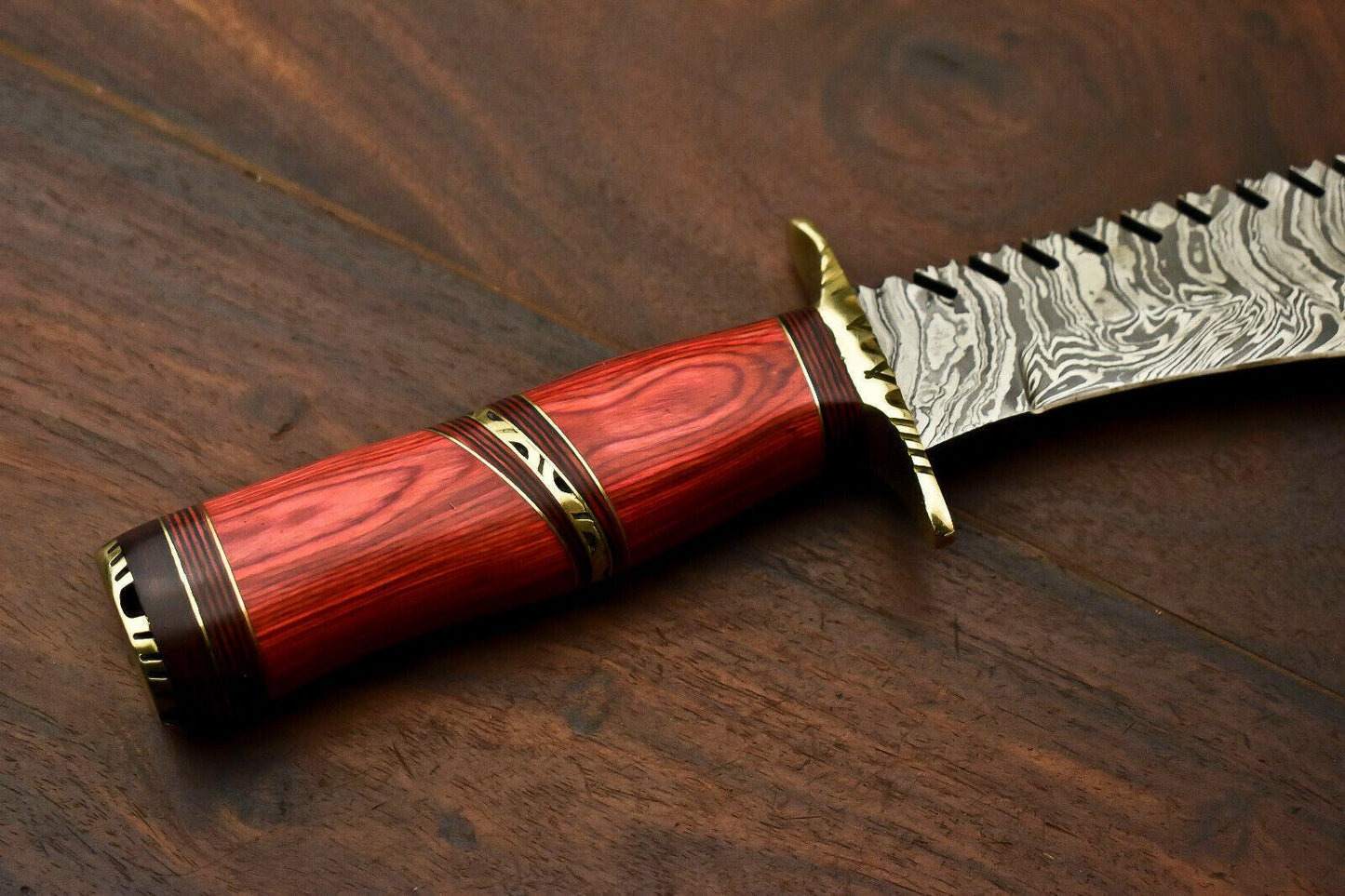 14" Handmade Damascus Steel Bowie Knife | Hardwood Handle