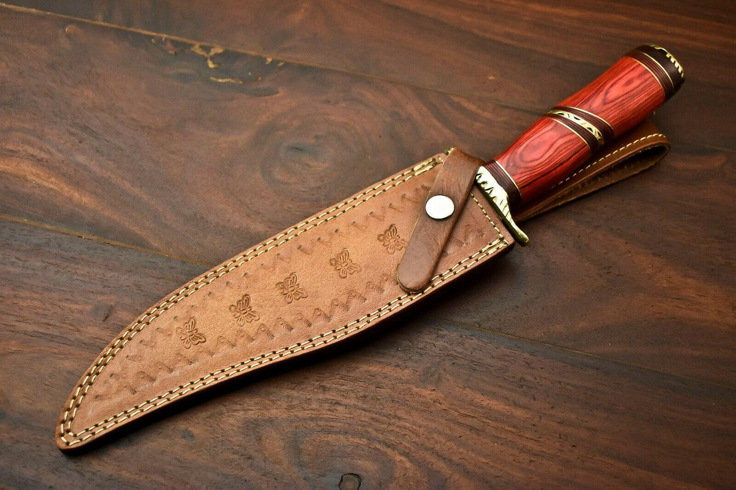 14" Handmade Damascus Steel Bowie Knife | Hardwood Handle