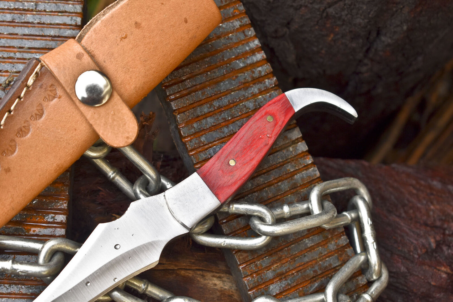 Hand Forged 440C Steel Skinner Knife with Hardwood Handle & Steel Bolster