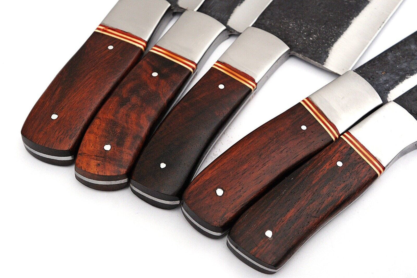 5 Pcs Handmade Railroad Spike Carbon Steel Chef Knife Set – Kitchen Cooking Knives