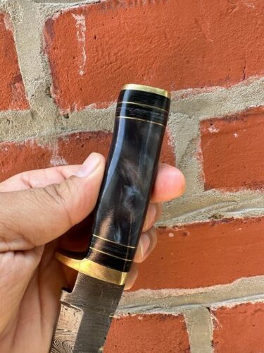 8" Handmade Damascus Steel EDC Hunting Knife – Fixed Blade Survival Skinning Outdoor Knife with Leather Sheath