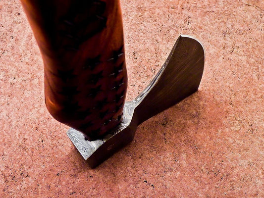 Limited Edition Handmade Damascus Steel Viking Axe with Natural Wood Handle and Leather Sheath