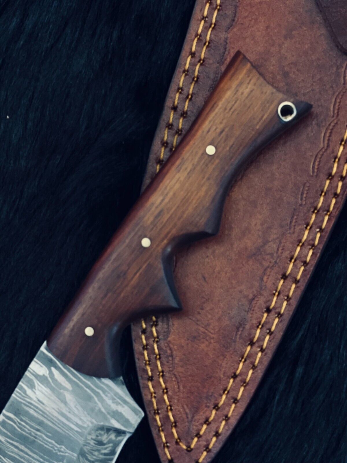 12.5 Inch Custom Handmade Twist Damascus Steel Bowie Knife with Wood Handle