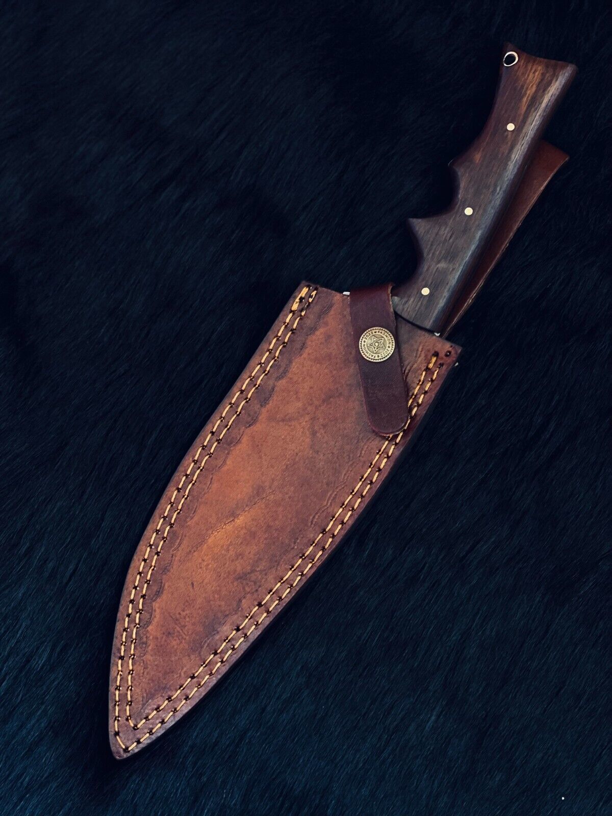 12.5 Inch Custom Handmade Twist Damascus Steel Bowie Knife with Wood Handle