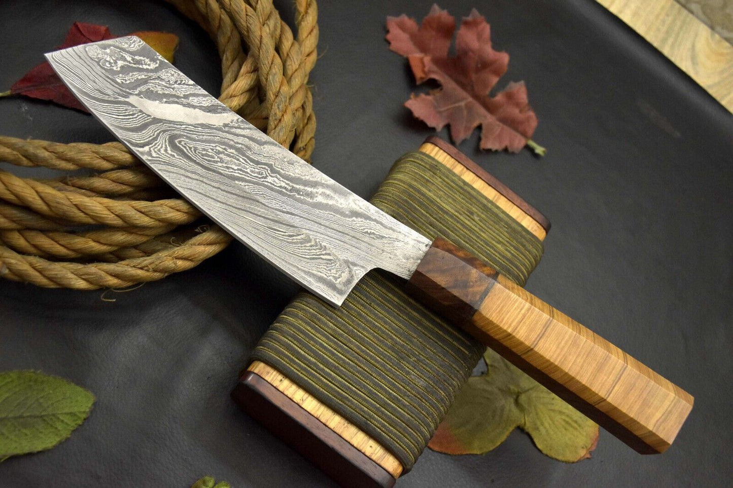 Custom 13" OAL Handmade Damascus Steel Chef Knife with Olive Wood Handle