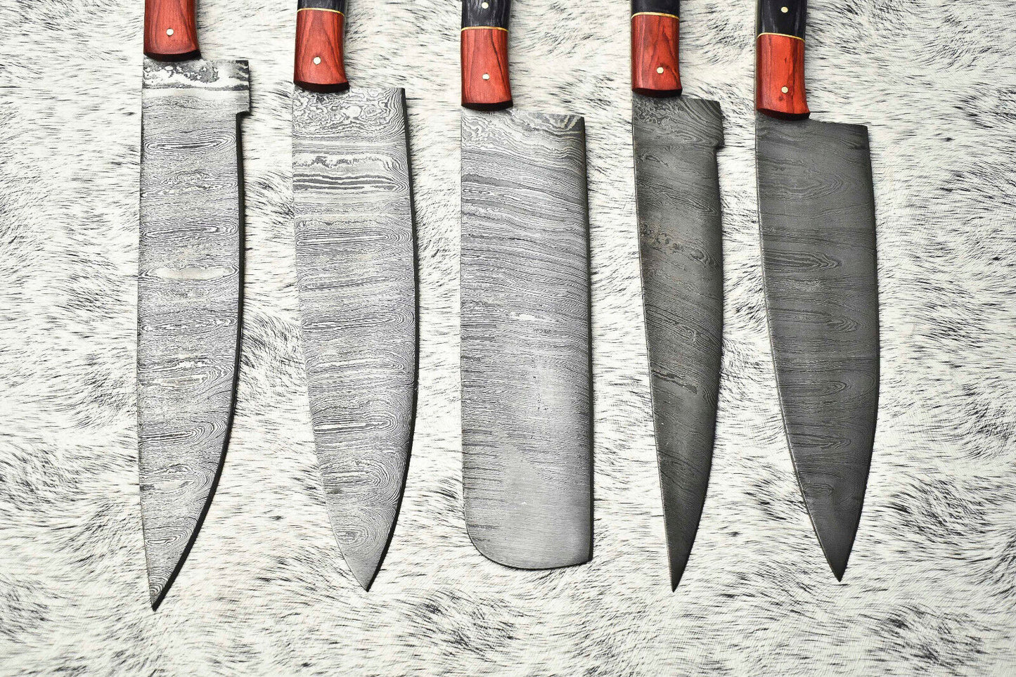 Lot of 5 Handmade Hammered Damascus Steel Chef Knives – Custom Set