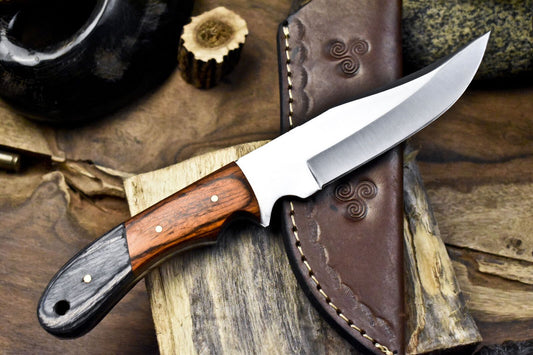 9" Edge Forged AUS-8 Steel Skinner Knife – Hardwood Handle with Leather Sheath