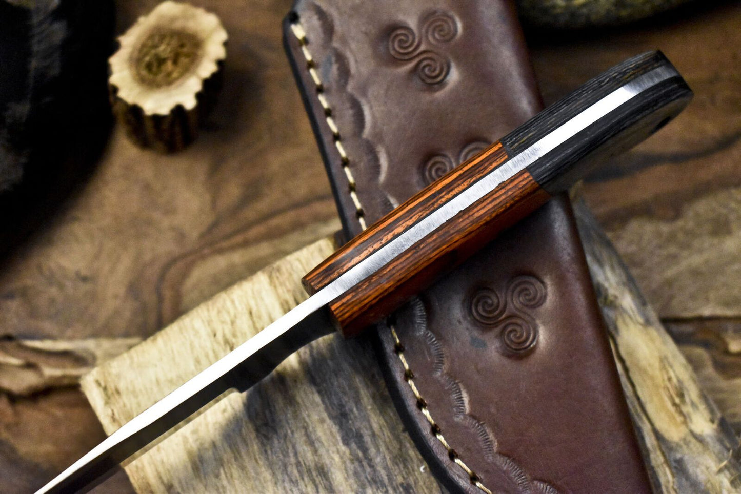 9" Edge Forged AUS-8 Steel Skinner Knife – Hardwood Handle with Leather Sheath