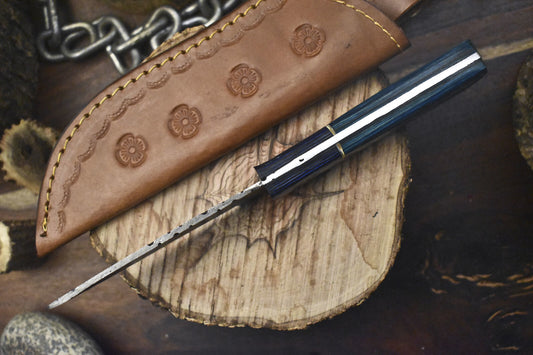 Handcrafted Twist Damascus Skinner Knife with Hardwood Handle and Wooden Bolster