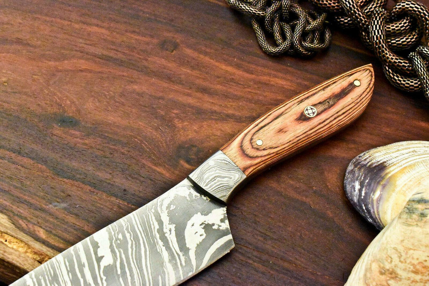 Damascus Steel Chef Knife | 12" Full Tang Kitchen Knife with Hardwood Handle