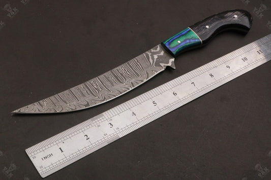 12" Hand Forged Twist Damascus Fillet Knife & Damascus Steel Fillet Knife W/Sheath