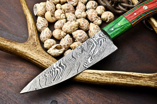 Hand Made Damascus Steel Blade Chef Kitchen Full Tang Knife | Hard Wood
