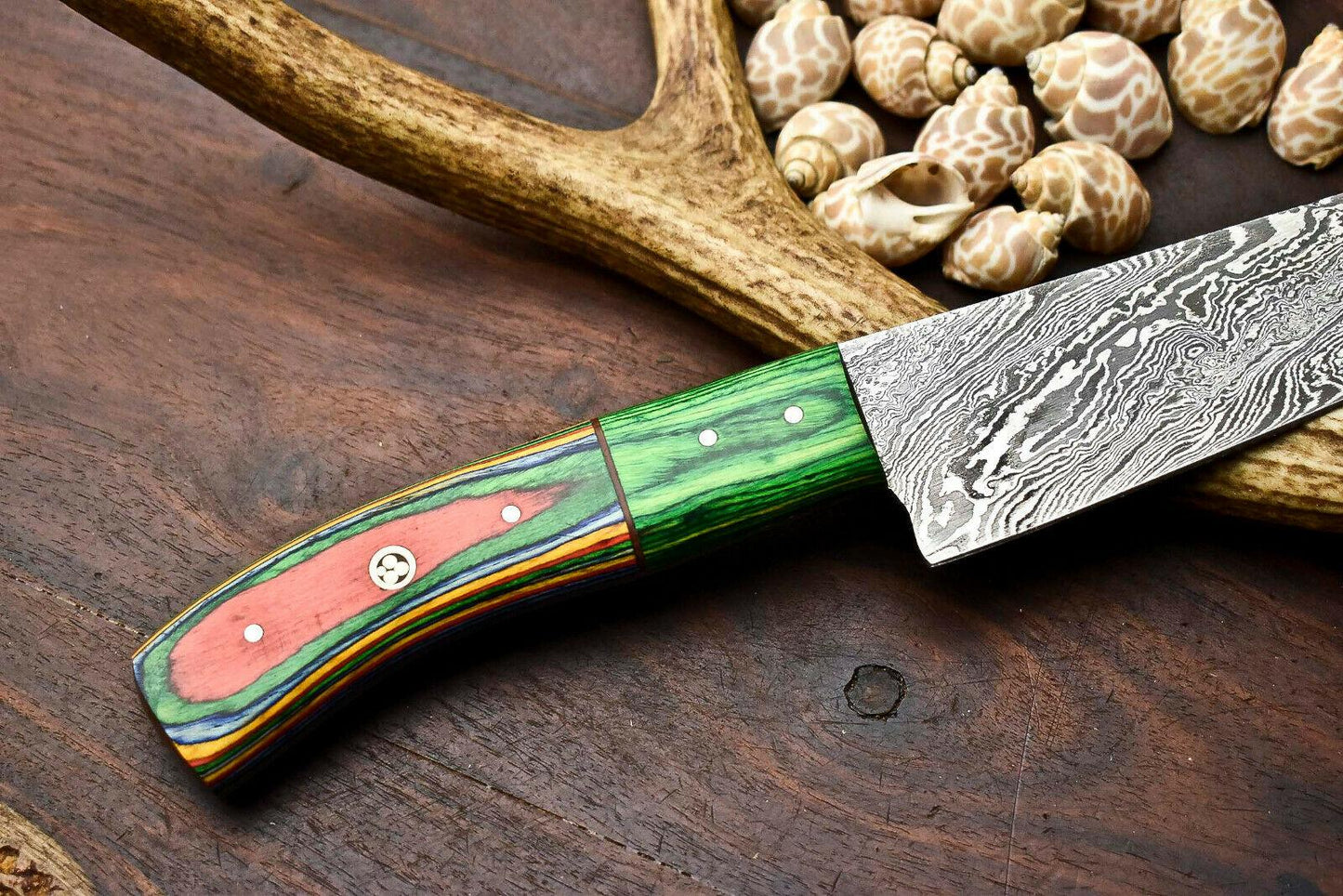 Hand Made Damascus Steel Blade Chef Kitchen Full Tang Knife | Hard Wood