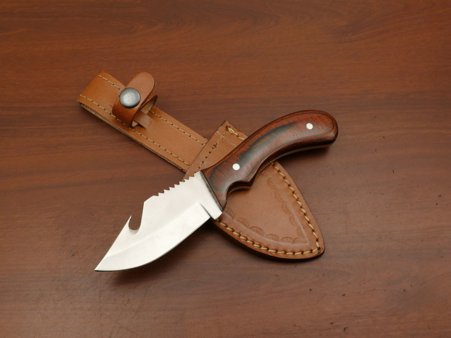 8" Handmade Skinner Knife | AUS-8 Steel Blade | Hardwood Handle | Hunting & Outdoor