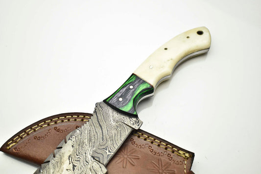 10.0" Handmade Damascus Steel Tracker Knife | Camel Bone Handle