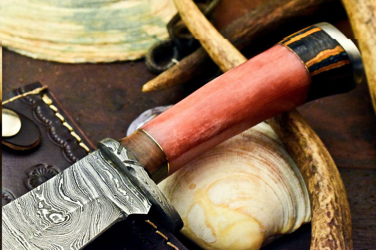 10.0" Handmade Damascus Bowie Knife Damascus Steel Knife With Camel Bone Handle