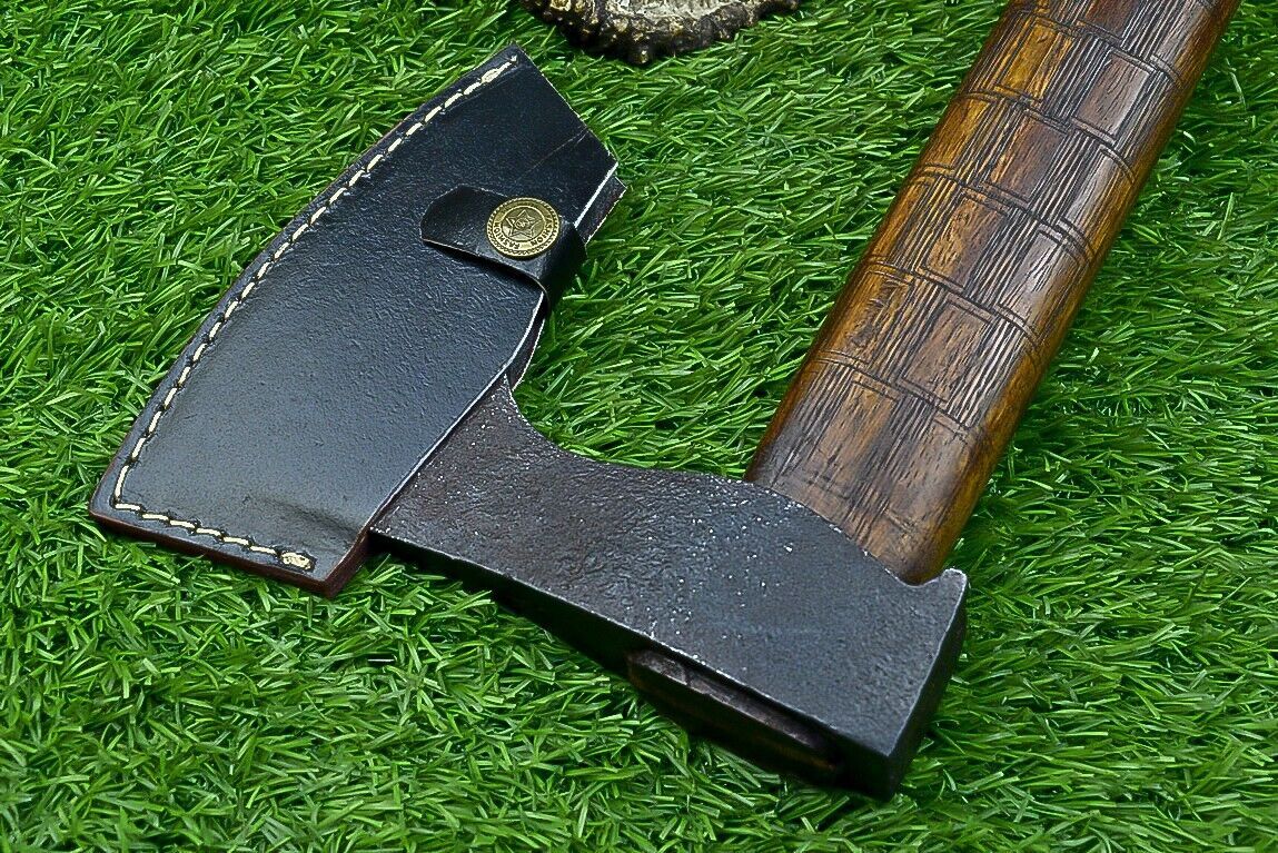 14.5 Inch Handmade Carbon Steel Viking Tomahawk Axe with Natural Wood Handle and Sheath