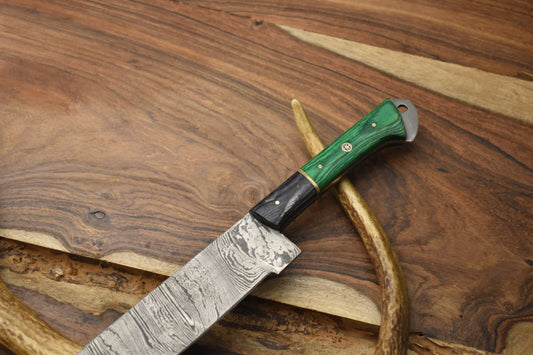 Custom Handmade Twist Pattern Damascus Steel Chef Knife with Pakka Wood Handle & Wooden Bolster – 13" Unique Kitchen Knife