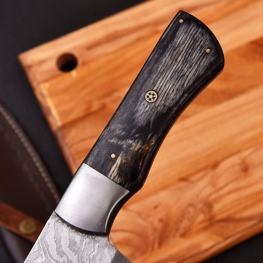 Custom Handmade Forged Damascus Steel Chef Kitchen Knife with Black Wood Handle